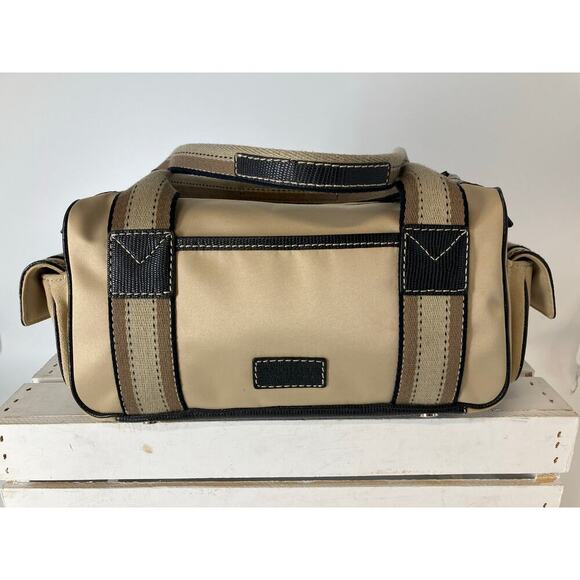 MICHAEL KORS SATIN, CANVAS STRIPED BLINGED MAKEUP DUFFLE BAG - Picture 4 of 16